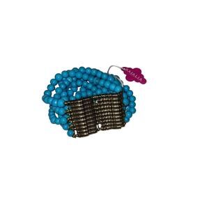 Iris Apfel & Bajalia Blue Beaded Stretch Tribal Multi Strand Cuff Bracelet